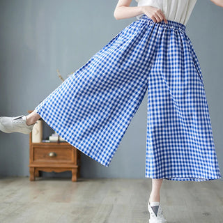 Elegant Wide Leg Plaid Baggy Pants
