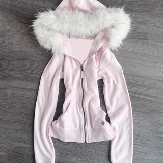 Millennial y2k vintage Spice girl slim slim waist pink zipper hooded hoodie jacket female autumn/winter design sense woolly hat
