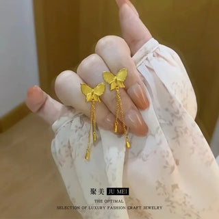 Real Gold Butterfly Tassel Earrings
