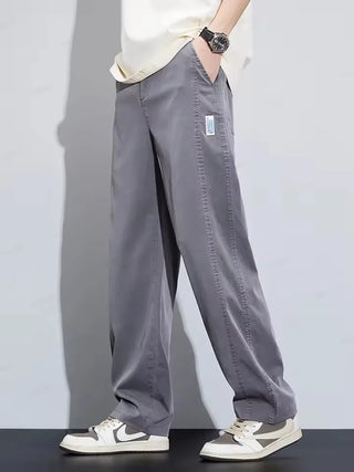 High Quality Summer Ultrathin Soft Lyocell Fabric Men's Casual Pants Elastic Waist Breathe Loose Straight Trousers Plus Size 5XL
