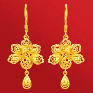 9999 gold open-screen peacock earrings 24K gold women's fashion simple temperament earrings real gold ear hook earrings