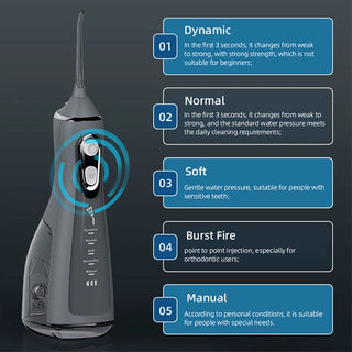 Portable Dental Oral Irrigator Water Flosser USB Rechargeable 4 Nozzles Water Jet 300ml Water Tank Waterproof IPX7 5 Modes
