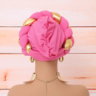 Big Braid Women's Turban Cap Elastic African Head Wraps Bonnet Lady Party Headpiece
