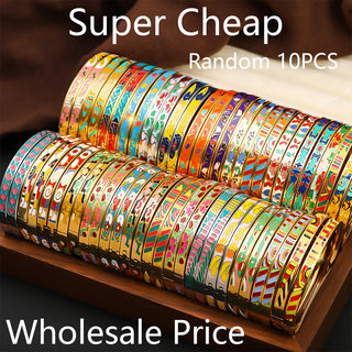 Wholesale Stainless Steel Colorful Enamel Bracelets Bangle for Women, Random Colors,Waterproof and Rust Proof
