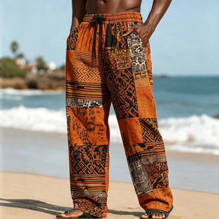 Ethnic Tribal Drawstring Wide Leg Pants