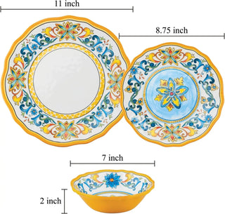 ware 12 Piece Chianti Melamine Dinnerware Sets, Outdoor Dishes Set, Plates and Bowls Sets, Service for 4, Multicolor