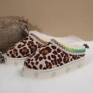 Women Rivet Platform Plush Slippers