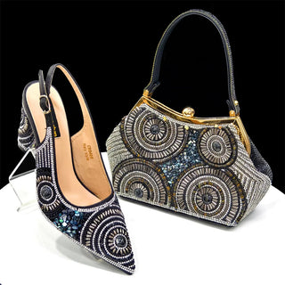 Black Women Shoes And Bag Set Fashion African Ladies High Heels Pumps Match With Handbag Fashion Sandals Femmes Escarpins CR9488
