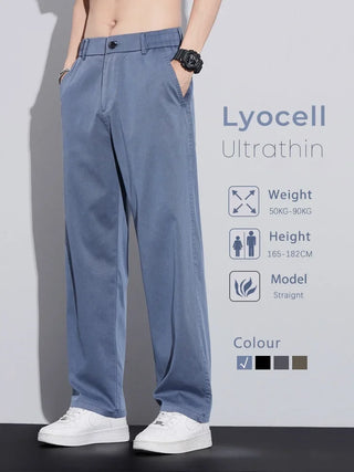Summer Ultra-thin Lyocell Casual Pants Men's Elastic Waist for Loose Elastic Straight Fashion Comfortable Casual Trousers Male