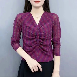Elegant Diamonds Plaid Bright Silk Blouse