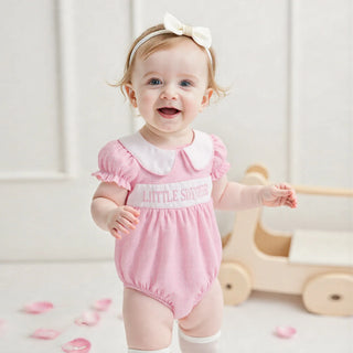 MISOWMNJOY Summer Baby Girl Clothes Princess Sister Matching Outfit Letter Embroidery Doll Collar Short Sleeve Baby Dress Romper