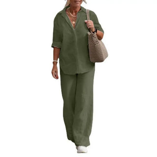 Two-piece Set Women Summer Suit Plus Size Cotton Linen Single-breasted Shirt Trousers Casual Top Wide Leg Pants Loose Outfits