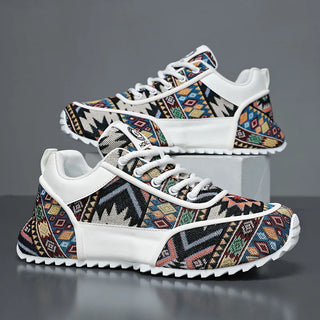 Men's casual sneakers canvas print flat high top couple shoes non-slip thick sole breathable loafer walking student shoes