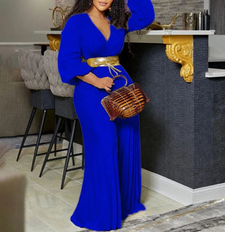 Elegant Women Draped V - neck Jumpsuit - Epictzar Intl.