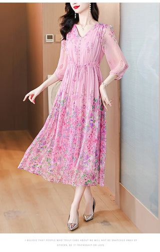 Summer Korean Vacation Fashion Elegant Maxi Dress New Luxury Dance Party Dress 2024 Women Boho Beach Floral Silk Casual Vestidos