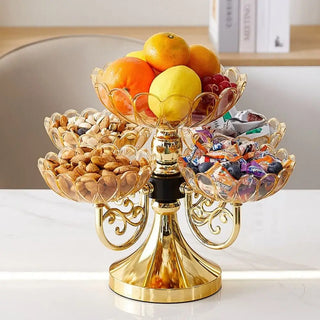 New PET Fruit Bowl with 5 Bowl Rotating Fruit Tray European Style Light Luxury Snack Dessert Plate Living Room