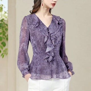 Elegant Floral Ruffles Fashion Chiffon Blouse