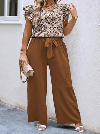 Plus Size  2024  Summer New American Ethnic Style Loose Casual V-neck Two Piece Set