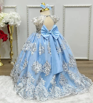 Customized Yellow Flower Girl Dress For Wedding Gold Appliques Backless Floor Length Classic Toddler Birthday Party Ball Gown