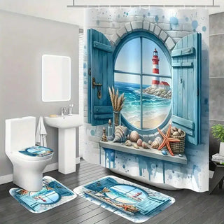 Lighthouse Pattern Shower Curtain Set