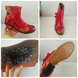 Cowgirl Ethnic Sheepskin Leather Ankle Boots