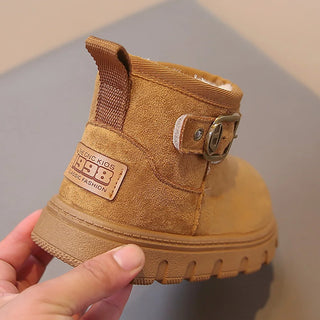 PU Leather Plush Boots For Children 2025 Vintage Teenager Kid's Snow Boots Thick Warm Faux Fur Cotton Shoes Casual Warm Boots