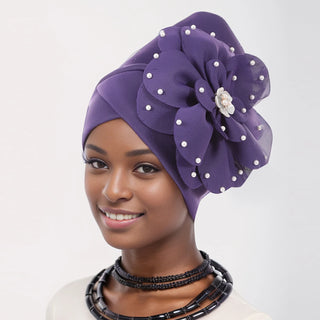 Elegant African Lady Head Wraps Nigeria Party Headwear Wedding Headtie Big Flower Turban Cap for Women