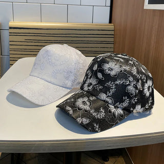 Baseball Cap Women Summer Korean Style Sunscreen Flower Printed Baseball Cap Casual Breathable Adjustable Sun Hat Visor Snapback