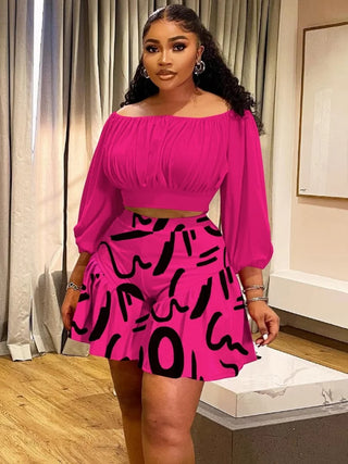 Wmstar Plus Size Two Piece Outfits Women's Clothing Wholesale New Style Pleated Off Shoulder  Casual Skirts Sets New Style