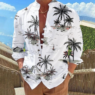 Casual Print Men Loose Linen Shirt
