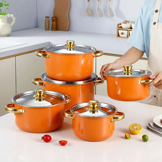4/5-piece set with lid, orange stainless steel pot, essential for kitchen use