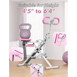 Sportsroyals Pink Squat Machine for Home,Rodeo Core Exercise Machine,330lbs Foldable,Adjustable 4 Resistance Bands