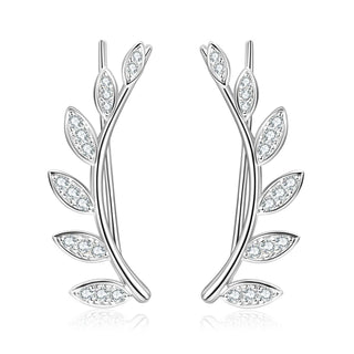OXTAO Trendy Leaf-Shaped Piercing Earrings Sterling 925 Silver Round Cut D VVS1 Moissanite Climber Earrings for Women Jewelry