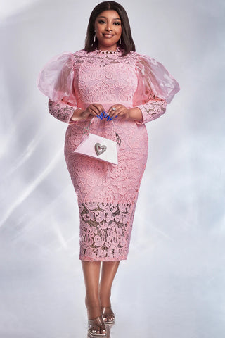 Elegant Formal Lace Midi Dress