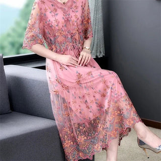 High end Embroidered V - neck Elegant Lady Dress - Epictzar Intl.