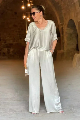 Ladies Trendy Satin Pants Suits