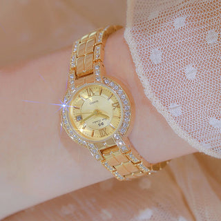 Luxury Brand Roman Dial Women's Watches Fashion Elegant Date Display Diamond Watch Women Gift Gold Bracelet Quartz Wristwatches
