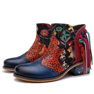Bohemian Genuine Leather Printed Ankle Boots