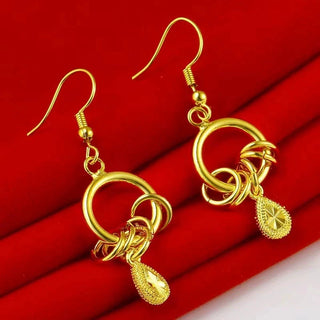 Classic Versatile 9999 24K Real Gold Beaded Earrings Size Earrings with Beaded Rings Earrings Gift for Girlfriend