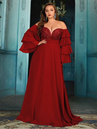 Off Shoulder Chiffon Evening Gown