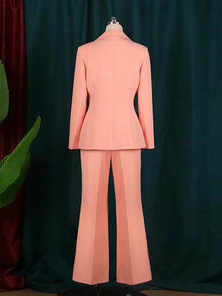 Business Women Suits Blazer Sets 2 Piece Fall Winter Formal Pink Jacket Wide Leg Pants Outfits Suit Elegant