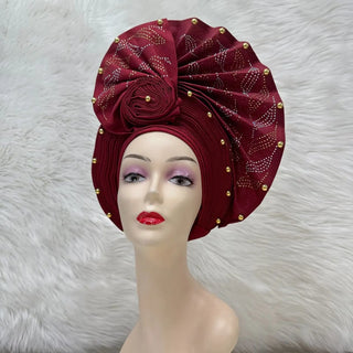 Gold African Headtie Elegant For Woman Nigerian Gele Already Made Auto Gele Turban Big Brim Party Headtie 1pcs/pack