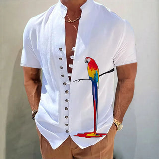 Casual Print Men Loose Linen Shirt