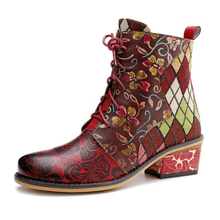 Floral Lace-Up Zipper Bohemian Short Booties