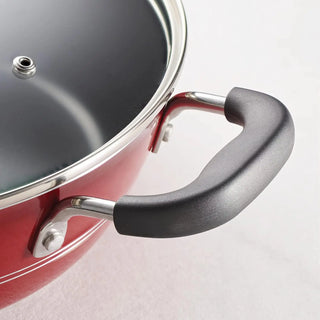 Sicilia 10-Piece Non Stick Cookware Set with Glass Lids, Aluminum Nonstick Pots and Pans Kitchen Set (Raspberry)