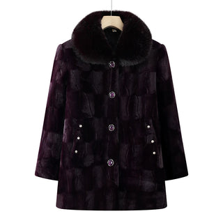 plus Size Middle Aged Elderly Women Mink Coat Winter Thicken Cotton Padded Faux Fur Jacket High End Grandma Velvet Fur Overcoat