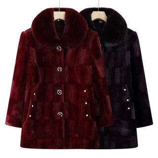 plus Size Middle Aged Elderly Women Mink Coat Winter Thicken Cotton Padded Faux Fur Jacket High End Grandma Velvet Fur Overcoat