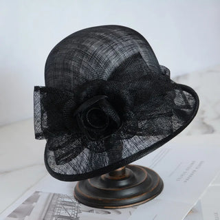 Elegant Court Linen Fascinators Rose Linen Top Hat Summer Sun Shading Large Brim Millinery Hat Women's Banquet Hat