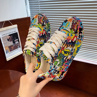Graffiti Painted Lace Up Sports Sneakers