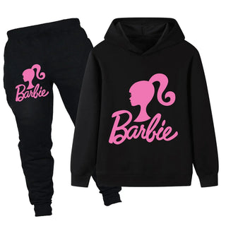 Girls cartoon cute Barbie printing sweatshirt suit fall and winter outdoor fashion warm children's long-sleeved two-piece set